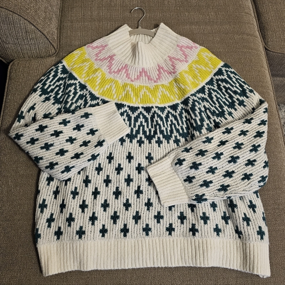 Old Navy Alpine Cream Green Chunky Knot Cozy Oversized Sweater Size XL